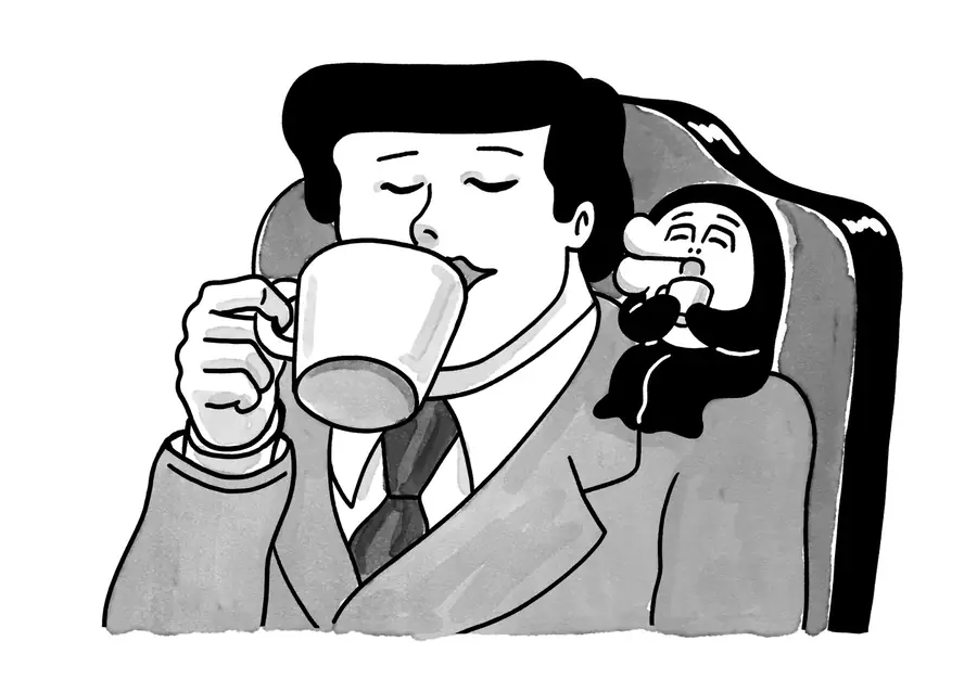 コーヒーを飲んでホッとするっキュー